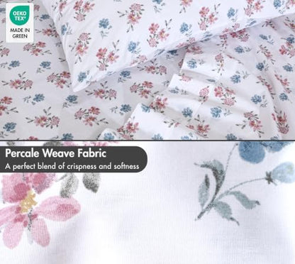 ZOYER 100% Cotton Sheets – Twin Size Percale Bedding, Cooling & Breathable, Durable with a Crisp, Soft & Comfortable Feel, 16" Deep Pocket, 3-Piece Set, Flora Rhapsody
