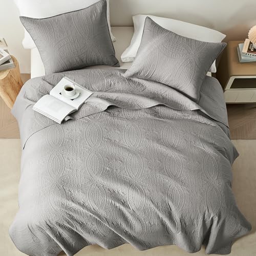 akkialla Twin Quilt Bedding Set,Grey Ultrasonic Quilt Set,Lightweight Soft Bedspread Coverlet,Modern Style Coin Pattern Bed Cover for All Seasons,2 Piece(1 Quilt,1 Pillow Sham)