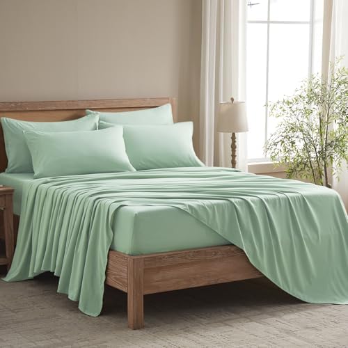 Twin Sheets Set - 4 Piece Soft Microfiber and Wrinkle Free Sheets - Easy Care, Extra Soft, Cooling Sheets - 1 Deep Pocket Fitted Sheet 1 Flat Sheet and 2 Pillowcases (Twin Sage Green)