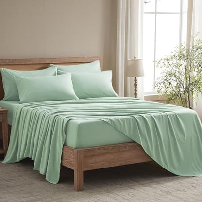 Twin Sheets Set - 4 Piece Soft Microfiber and Wrinkle Free Sheets - Easy Care, Extra Soft, Cooling Sheets - 1 Deep Pocket Fitted Sheet 1 Flat Sheet and 2 Pillowcases (Twin Sage Green)