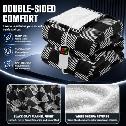 Black Heated Blanket Electric Full Size 72X84, Heating Blanket Full, Stripe