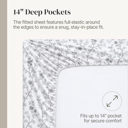 Modern Threads Silky Soft Microfiber and Wrinkle Free Sheets - Luxurious Microfiber Bed Sheets Includes Flat Sheet, Fitted Sheet with Deep Pockets, & Pillowcases Grey Garden Toile, California King