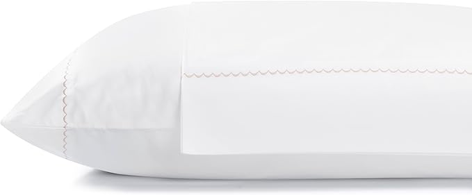 Linen Home 100% Cotton Percale Moon Scallop Hem Pillowcases King Size, Peach, 2 Pieces of Pillow Case, Crisp and Cool Strong Bed Linen, 20 inches X 40 inches