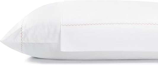 Linen Home 100% Cotton Percale Moon Scallop Hem Pillowcases Queen/Standard Size, Peach, 2 Pieces of Pillow Case, Crisp and Cool Strong Bed Linen, 20 inches X 30 inches