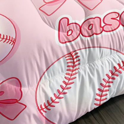 BSNTHO Baseball King Size, Comforter Set Pink Bow Kids Comforter 3Pcs