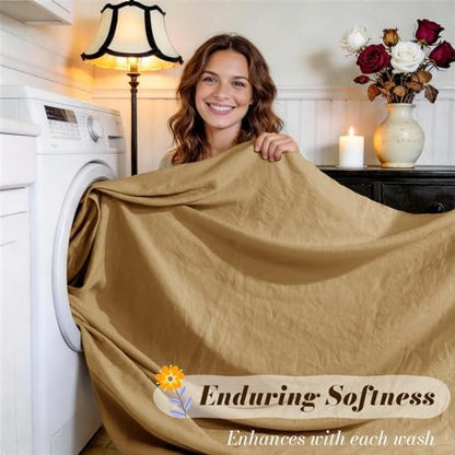 SONORO KATE 100% French Linen Queen Size Sheets Set,Natural Flax Bedding