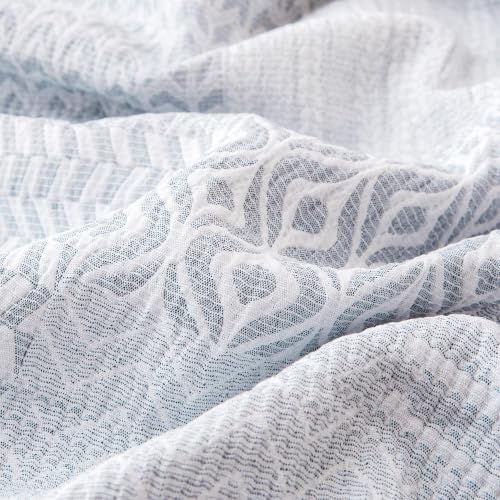 SLEEP ZONE Comforters Full Set, Modern Plaid Bedding Set Blue 3 Pcs