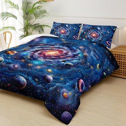 Galaxy Comforter Set King Size for Kids，Outer Space Themed King Bedding Sets for Boys，Boys King Quilt Set Space