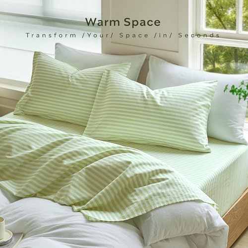 JELLYMONI 100% Cotton Sheet Set, Sage Green Striped, Full