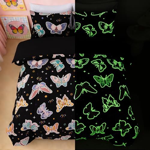 A Nice Night Butterfly 5pc Comforter Set Glow in The Dark Kids,Queen
