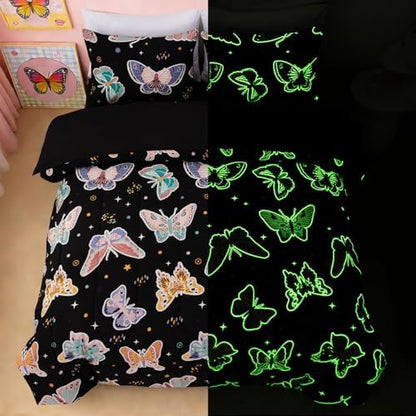 A Nice Night Butterfly 5pc Comforter Set Glow in The Dark Kids,Queen