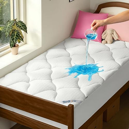 BEDLORE Waterproof Twin XL Mattress Pad, Breathable Mattress Protector for College Dorm Room Essentials with 6-15 Inch Deep Pocket, Noiseless Quilted Fitted Mattress Topper Bed Cover