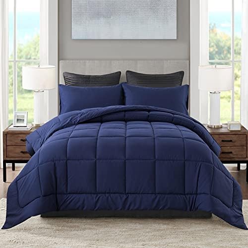 DOWNCOOL Queen Comforter Set -All Season Bedding Comforters Sets with 2 Pillow Cases -3 Pieces Bedding Sets Queen -Down Alternative Blue Comforter Set for Queen Size Bed(88"x92")