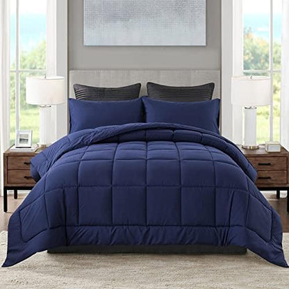 DOWNCOOL Queen Comforter Set -All Season Bedding Comforters Sets with 2 Pillow Cases -3 Pieces Bedding Sets Queen -Down Alternative Blue Comforter Set for Queen Size Bed(88"x92")
