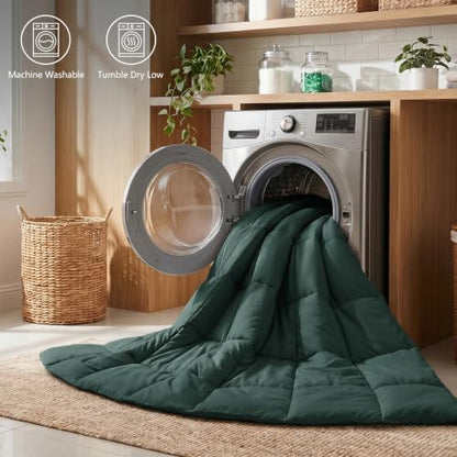CozyLux Queen Size Comforter Set, 3-Piece Box-Stitched, Forest Green