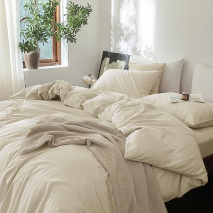 FOSSA Duvet Cover Set 100% Washed Cotton Linen Feel Oversized King Plus