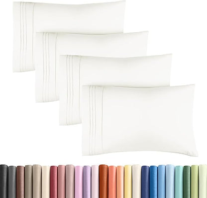 King Standard Pillow Cases Set of 4 - Soft Hotel Quality Pillowcase Covers - Comfy Bedding for Women, Men, Kids & Teens - Machine Washable Pillow Protectors - 4 Piece Set - King Standard Antique White