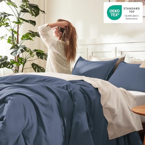 Litanika Slate Blue Oversized Queen Comforter Set, 3 Pieces Solid Bedding