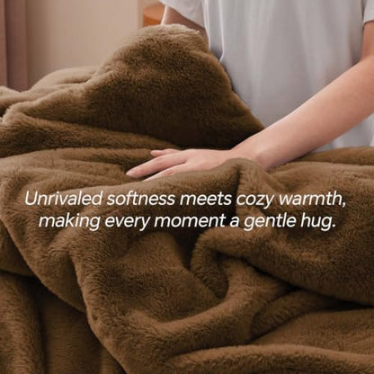 BEDELITE Faux Fur Queen Comforter Set Brown,Warm Bedding with 2 Pilowcases