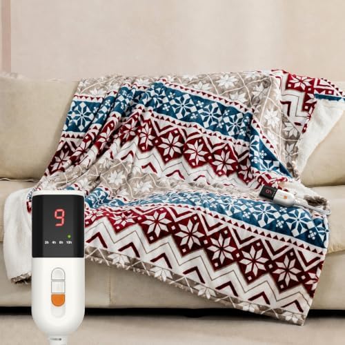 Reaks Heated Blanket Twin, 9 Heat Levels, 2-10H Auto-Off, Red Beige