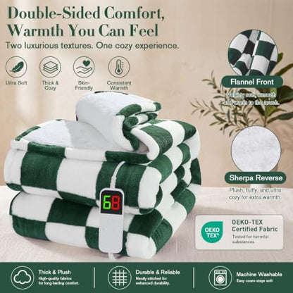 Electric Blanket Heated Twin 62"X84", Heating Blanket Twin, Dark Green
