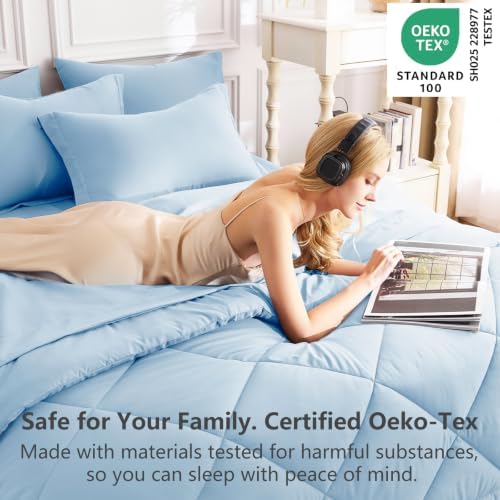 CozyLux Twin XL Comforter Set 68"x88" Baby Blue - 5 Piece Bed in a Bag