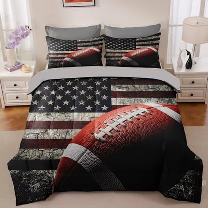 American Football Comforter Set for Boys Teens,Kids Sports Bedding Set Twin Size,USA Flag Football Printed Bedroom Sets with 2 Matching Pillow Shams