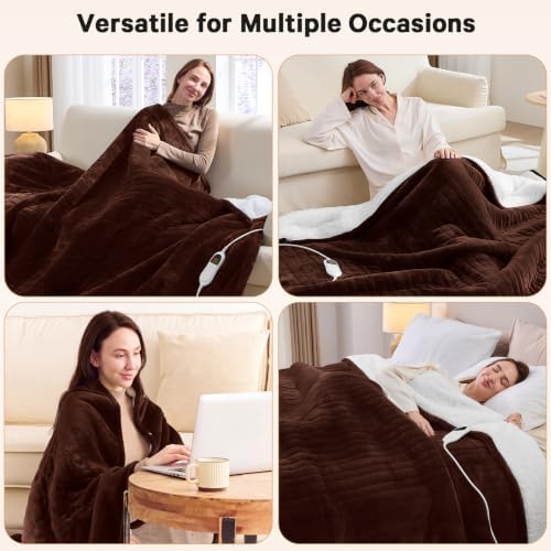 Heated Electric Blanket Size, Soft Heating Blanket,72" x 84", Coffee