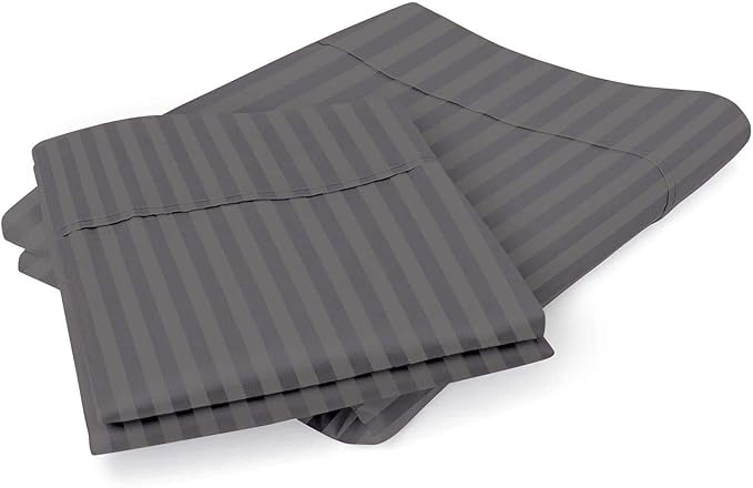 Comfort Beddings Queen Pillowcases Set of 4 – 100% Organic Cotton, 600 Thread Count Sateen, Soft & Comfy Pillow Covers with Envelope Closure, Grey Stripe, Queen Size 20 x 30 Inches