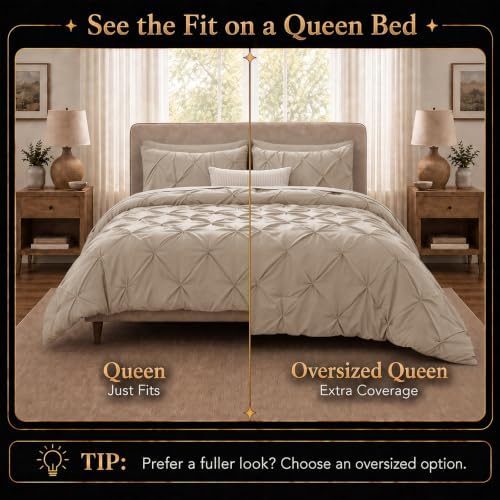 CozyLux Queen Comforter Set Wheat, 7 Pieces Pintuck Bed in a Bag