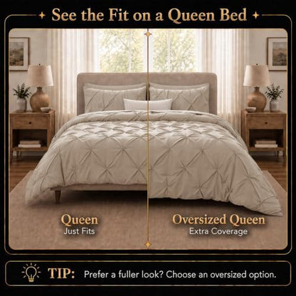 CozyLux Queen Comforter Set Wheat, 7 Pieces Pintuck Bed in a Bag