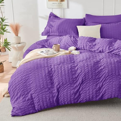 HYMOKEGE Bright Purple Twin XL Comforter Set Seersucker 5 Pieces, All Season Luxury Bed in a Bag for Bedroom, Bedding Set with Comforter, Sheets, Pillowcase & Sham