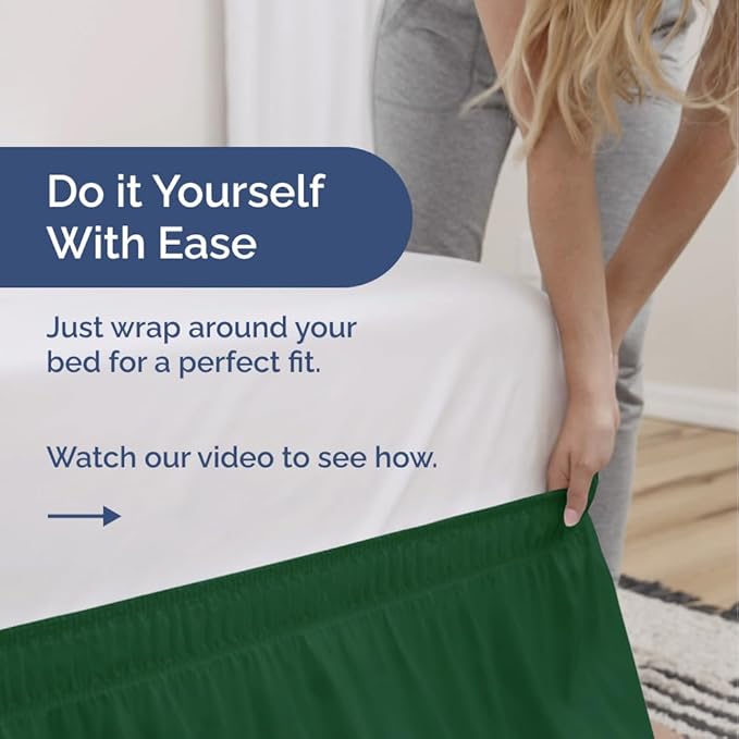 Wrap Around Dust Ruffle Bed Skirt - Emerald - for Full Size Beds w/ 12 Inch Drop - Easy Fit Elastic Strap - Adjustable Pleated Bedskirt w/Brushed Fabric - Wrinkle Free - for Women, Men, Kids & Teens
