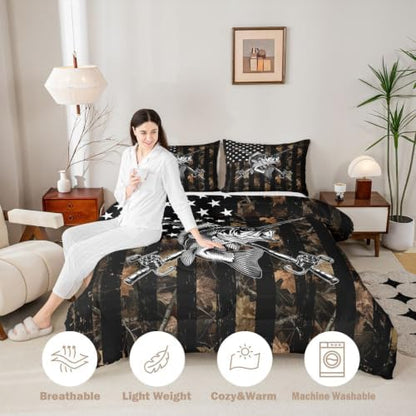 Feelyou Camo Fish Comforter Set King Size Bedding Set for Kids Boys Girls