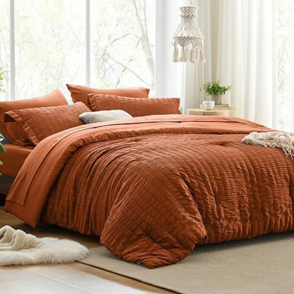Love's cabin Seersucker Terracotta Twin XL Comforter Set