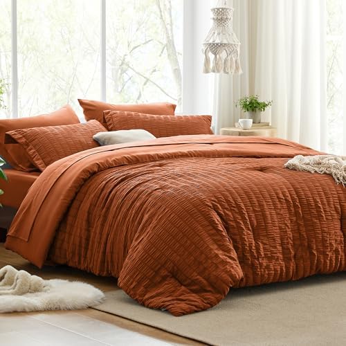 Love's cabin Seersucker Terracotta California King Comforter Set