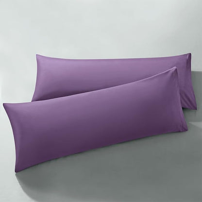 MILVOWOC 2Pcs Brushed Microfiber Body Pillowcases - 20 x 55 Inch, Purple Pillow Case Set Non Slip Envelope Pillow Cover with Moisture Absorption and Anti-Wrinkle Machine Washable