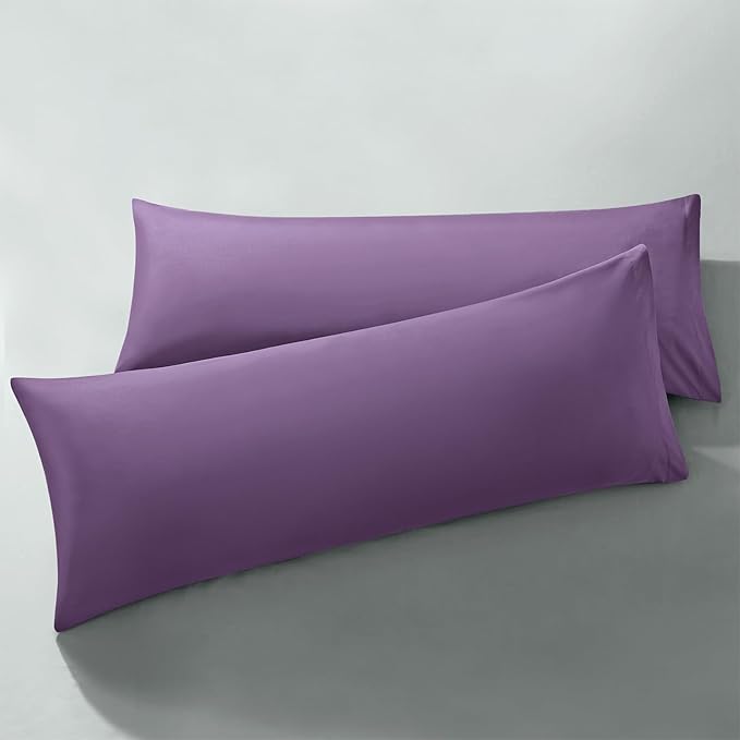 MILVOWOC 2Pcs Brushed Microfiber Body Pillowcases - 20 x 48 Inch, Purple Pillow Case Set Non Slip Envelope Pillow Cover with Moisture Absorption and Anti-Wrinkle Machine Washable