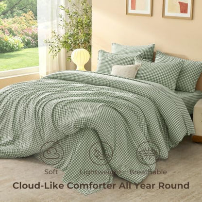 Litanika Twin/Twin XL Comforter Set 5 Pieces Sage Green Gingham