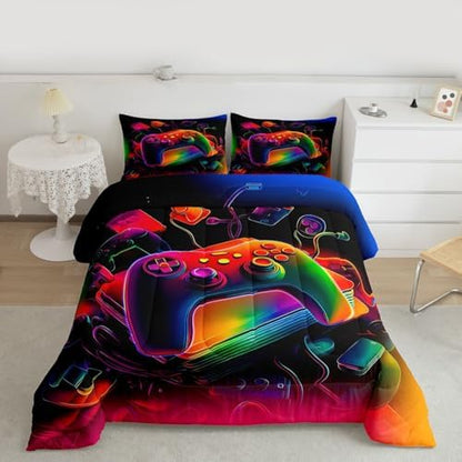 Erosebridal Gamer Comforter Set Game Consoles Girl Toddler Bedding Set for Teenage Boys Modern Gaming Comforter Abstract Vintage Quilt