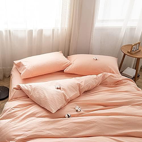 FACE TWO FACE Bedding Duvet Cover Set100% Washed Cotton Duvet Cover Linen Like Textured Breathable Durable Soft Comfy(Full, Pink)