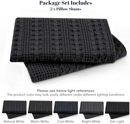 PHF Cotton Waffle Weave Euro Sham Covers 26" x 26", Black, No Insert