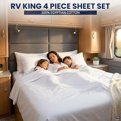 Cottingon 4 Piece RV King Sheets Fits 15" Deep, Egyptian Cotton, White