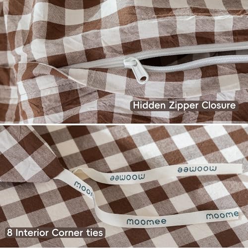 MooMee Gingham Duvet Cover Set 100% Washed Cotton Linen Like