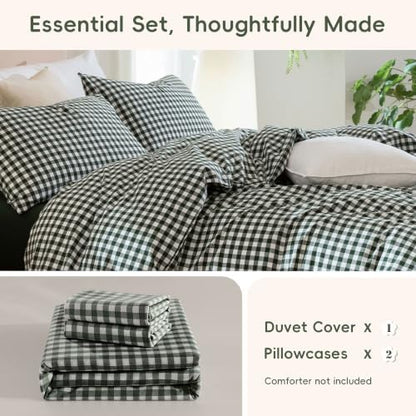JIYUAN Super King Washed Cotton Duvet Cover Set,Classic Gingham