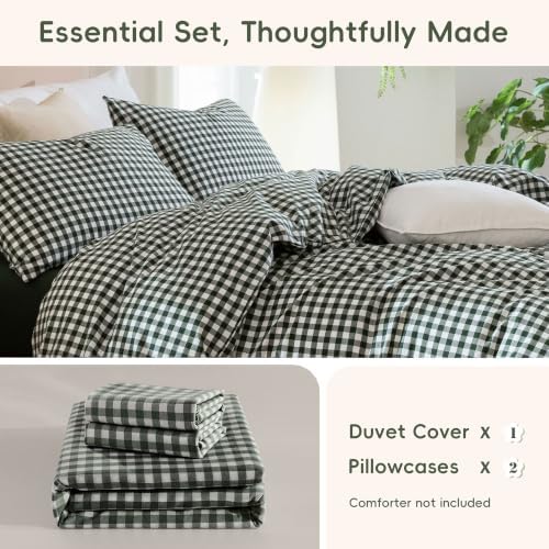JIYUAN Super Queen Washed Cotton Duvet Cover SetClassic Gingham