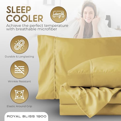 Split King Sheets Set with 2 Twin XL Fitted Sheet - 5 Piece Bedding - Wrinkle Free, Fade Resistant, Double Brushed Microfiber - Deep Pockets/Easy Fit (Gold)