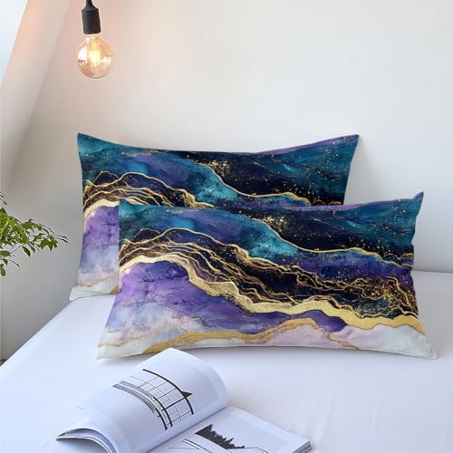 CCoutueChen Marble Bedding Set King Size, Blue and Purple Watercolor Comforter Sets for Men Morden Aesthetic Bedroom Decor, 3 Pcs 2 Pillowcases, 104"x90"