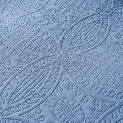 akkialla 118"x106" Bluish Grey California King Quilt Set, Oversized Floor-Length Bedspread, Modern Coin Pattern Microfiber Coverlet, 3-Piece All Season Bedding with 2 Pillow Shams
