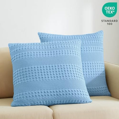 PHF Waffle Weave Euro Pillow Shams, 8 Pack 100% Cotton Pillow Covers 26x26 Inches for Decor, No Insert, Luxury Aesthetic Euro Pillow Cases for Bedroom Decor, Sky Blue